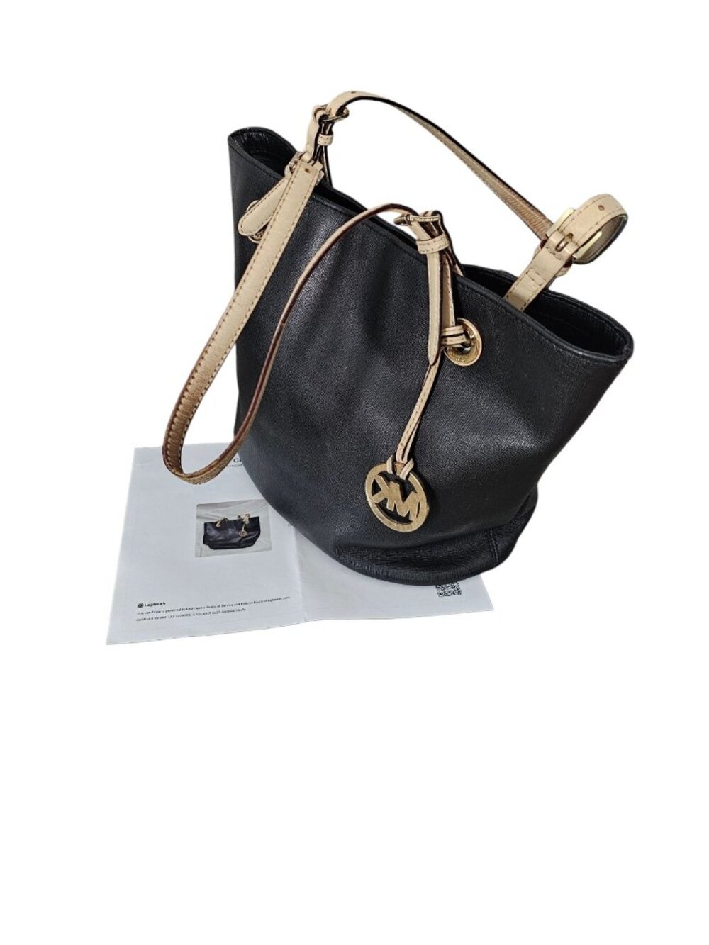 Michael Kors Jet Set Black Leather Shoulder Hobo Tote Hand Bag COA - Picture 8 of 16